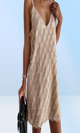 Casual Dresses Party Night Mini Dress Female Summer 2021 Sexy Open Back Roaring Vneck Great Gatsby Costume Fringed Embellished6171753