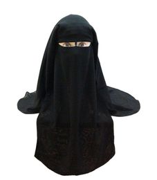 Muslim Bandana Scarf Islamic 3 layers Niqab Burqa Bonnet Hijab Cap Veil Headwear Black Face Cover Abaya Style Wrap Head Covering 25699677