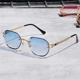 58% Wholesale of sunglasses Blue Sunglasses Frameless Rimless Men High Quality Square Metal Sun Glasses Women Mirror Sea Summer Style