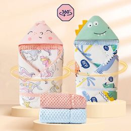 360° Baby Fleece Blanket Swaddling born Thermal Soft Solid Bedding Set Quilt Cartoon Sleeping Wrap Bed Supplies 240106