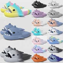 2024 designer shark slippers summer sliders men women rainbow slides pink blue grey memory foam sandals soft thick cushion slipper cloud slide indoor B2TU#