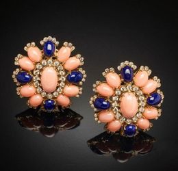 Gorgeous Flower Crystal Coral Colour Stone Earring Studs Charms Accessories Dark Blue Ornament Female Large Earrings Z5X569 Stud4117075