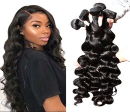 8A Brazilian Human Hair Weave Natural Black Colour Loose Deep Wave Extensions Double Weft 3PCS4389096