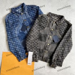 xinxinbuy 2024 Men designer Denim Jacket lattice Panelled Letter jacquard long sleeve women Black white blue gray khaki yellow S-XL