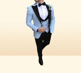 High Quality One Button Light Be Groom Tuxedos Peak Lapel Groomsmen Mens Suits WeddingPromDinner Blazer JacketPantsVestTie9754646