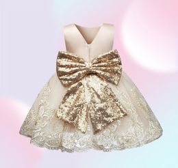 Golden Sequin Baby Christening Gowns Tulle Princess Dress Event Party Wear 1 Year Baby Girl Birthday Dresses Infant Baptism Gown L6031073