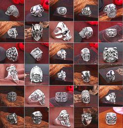 Top Gothic Punk Assorted Skull Sports Bikers Women039s Men039s Vintage Antique Silver Skeleton Jewellery Ring 50pcs Lots Whole8347486