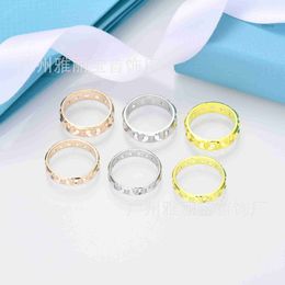 Ncsx Designer Jewellery Tiffanyset Band Rings High Family Letter Wide Edition with 18k Genuine Gold Plated White Copper for Women Exquisite Thread Design Versatile An