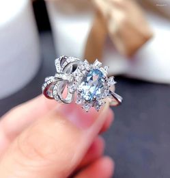 Cluster Rings MeiBaPJ Natural Aquamarine Gemstone Trendy Bow For Women Real 925 Sterling Silver Charm Fine Party Jewellery