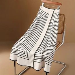 Summer Casual Fashion Light Luxury Design Black White Striped Women Skirt High Waist Long Midi Skirt 240105