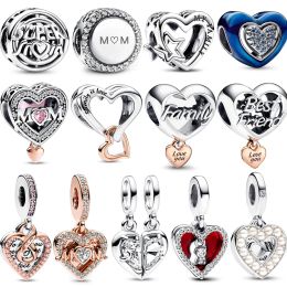 New Arrival 925 Sterling Silver Love You Mom Entwined Infinite Hearts Charm Fit Bracelet for Women Necklace DIY Jewellery