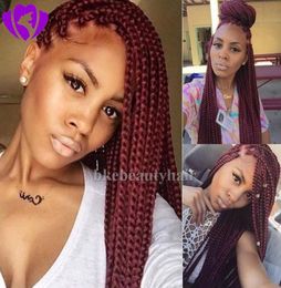 selling burgundy Braided lace wig hand tied Glueless High Temperature Braids Synthetic full Lace Front Wig For Africa american 1517232