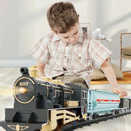 Classic Train Railway Set Children Electric High-speed Rail Track Trains LED Lights Music Sound Model Toys Gift for Kids 240105