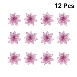 Decorative Flowers 12Pcs Artificial Glitter Poinsettia Christmas Flower Ornaments Tree Picks Spray For Decoration