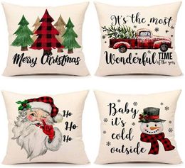 Christmas Pillow Case Covers Xmas Decorations Red Black Plaids Throw Cushion Pillows Cases For Xmas Tree Truck Santa Claus Snowman3524544