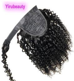 Ponytails Brazilian Virgin Hair Magic Tape Tie Kinky Curly Ponytail 824inch 100 Human Hair 100g Hook Loop Peruvian Indian Mala1383338