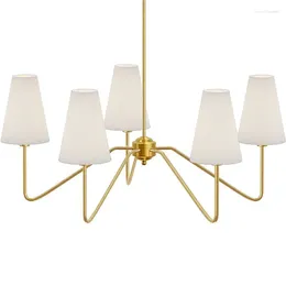 Chandeliers Kitchen Island Lighting Fixture Classic Polished Gold/ Black With White Linen Shades Bedroom Modern Chandelier