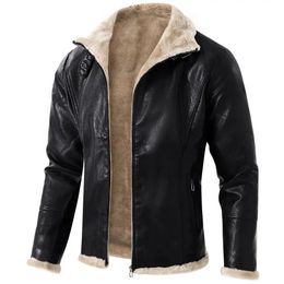 Winter Fleece Men's Leather Jacket Warm Motorycle Leather Outerwear Mens Casual Turn Down Collar Coats PU Moto Biker Jackets Man 240106