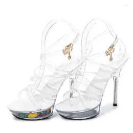 Sandals Super High Heel Women Luxury Shoes Clear Platform Heels Rose Female PVC Stripper 2024