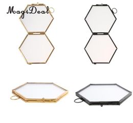 2pcs Vintage Hexagon Metal Glass Picture Po Frame Hanging Frame BlackCopper1748887