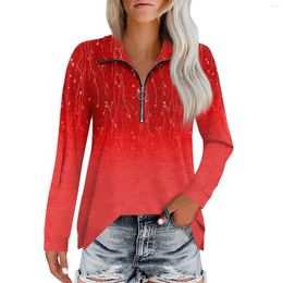 Women's T Shirts Fashion Casual Long Sleeve Floral Print Zipper Lapel T-Shirt Top Women Blouse 2024 Shirt For Y2k Clothes