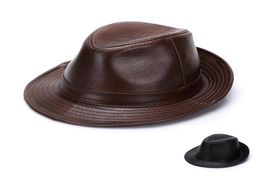 Fashion Men 100 Genuine Leather Fedora Trilby Hat Gentleman Jazz Cap Gangster Casual Hats6313826