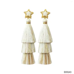 Dangle Earrings Long Tassel Beaded Handmade Five-Pointed Star Christmas