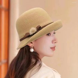 Berets Autumn And Winter Women Fedoras Dome Cotton Hats 56-58cm Small Fur Ball Decoration Curved Brim Top Caps French Style