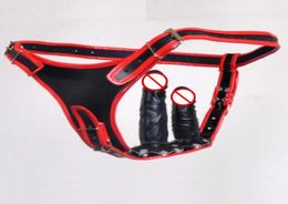 Red Dildo Panties with 2pcs Soft Dildo for anal vagina female adjustbale Rubberized Dildos Panty red Colour leather Pants Short3684947