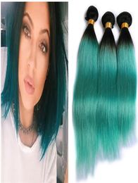 8A Unprocessed Peruvian Hair Bundles Ombre 1B green Silk Straight 3pcs lot 1030 inch 100 Human Hair Extensions Great Green Hair 1135260