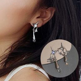 Dangle Earrings Trendy Silver Colour Zircon Star Stud For Women Girls Shiny Crystal Four-Pointed Wedding Jewellery Party