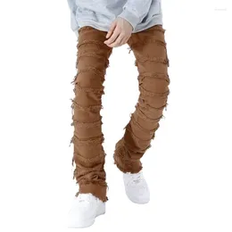 Men's Jeans Custom High Quality Fashionable Brown Vintage Skinny Straight Frayed Hem Street And Hip Hop Style Men