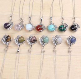 whole 20Pcs Classic Silver Plated Chain Mixed Stone Dragon Claw Round Beads Pendant Necklace Jewelry9715505