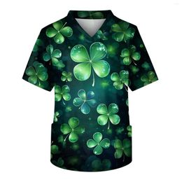 Men's T Shirts Short Sleeve V-Neck St. Patrick's Day Print Chest Pocket Care Top POLO NECK SHIRT Korean Luxury Clothing Oversized T-shirt