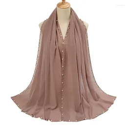 Ethnic Clothing KepaHoo Bubble Chiffon Scarf Plain Shawls Golded Beaded Pearl Big Solider Color Foulard Femme Hijab Muslim 175 75cm