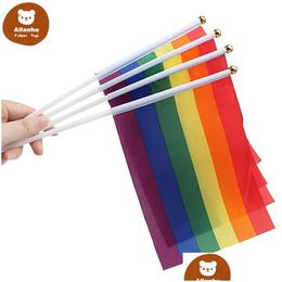 Banner Flags Rainbow Flags Gay Pride Stick Flag Creative Mini Plastic Hand Car Portable Waving Handhold 21X14Cm Using Home Festival Dr Dhxun