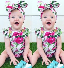 Backless Baby Girls Bodysuits Hairband Newborn Clothes Set Infant Jumpsuit Rose Floral Clothing Shirt Headband Outfits 70100 21049430805