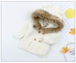 New Fashion Baby Sweater Coat Cute Fur Collar Animal Hooded Knitting Autumn Winter Warm Clothes For Baby2549642