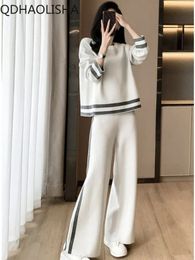 Pant Sets Spring Autumn in Korean Casual Little Fragrance Sweatshirt Sports Suit Fashion Wide-leg Pants Two-piece Set 240105