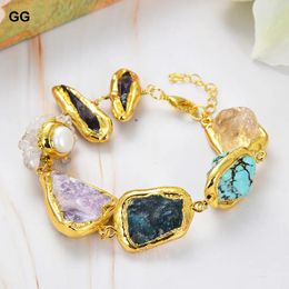 Bracelets GuaiGuai Jewellery Natural Semi Precious Stone Rough Raw With Gold Colour Plated Edges Bracelet