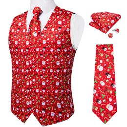 Vests Christmas Santa Claus Elk Bell Print Lovely Suit Vest for Men Neck Tie Set Handkerchief Cufflinks Family Party Men Clothing