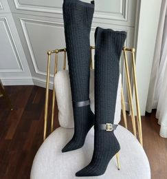 strech suede Over-The-Knee Boots Skye Logo Knit Thigh-High tall Boot pointed Toe stiletto heel Runway luxury designers shoes heeled for women factory footwear