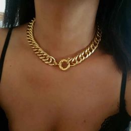 Necklaces Pendant Necklaces Stainless Steel Punk Miami Cuban Choker Necklace Girl Tarnish Hip Hop Big Chunky Aluminium Gold Colour Thick Chain