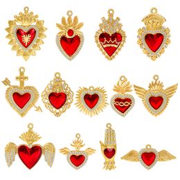 Red Heart Shape Copper Pendant Religious Pendants Gold Plated Red Heart Enamel Necklace Penadants Jewelry Accessories