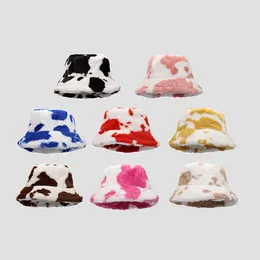 Berets Winter Cow Stripes Women's Pink Blue Bucket Hat Fashion Plush Korean Fisherman Autumn Warm Leisure Outdoor Women