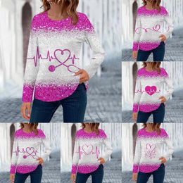 Women's T Shirts Long Sleeved Round Neck Valentine's Day Red Cute Summer For Women My Top Tops Camisole