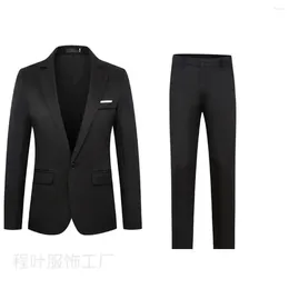 Men's Suits 2024 Business Casual Suit Set Slim Fit Pants Two Piece Large