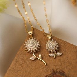 Pendant Necklaces Mafisar 2024 Trendy Gold Color Copper Party Jewelry CZ Zircon Inlay Sunflower For Women Girl Gift