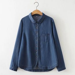 Women's Blouses Spring Women Denim Shirt 2024 Autumn Loose Cardigan Solid Colour Casual Long Sleeve Basic Lady Blouse Female