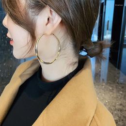 Hoop Earrings Gold Plated Stainless Steel Twisted For Women Simple Big Ear Hoops Flat Back